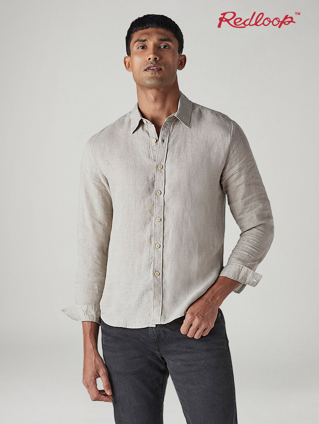 Men's Solid Slim Fit Redloop Linen Shirt