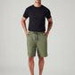 Men's Olive Baggy Fit Mid Rise Linen Shorts - Front View