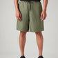 Men's Olive Baggy Fit Mid Rise Linen Shorts - Front View
