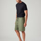 Men's Olive Baggy Fit Mid Rise Linen Shorts - Side View
