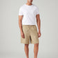 Men's Beige Baggy Fit Mid Rise Linen Shorts - Front View