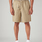 Men's Beige Baggy Fit Mid Rise Linen Shorts - Front View