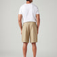 Men's Beige Baggy Fit Mid Rise Linen Shorts - Back View