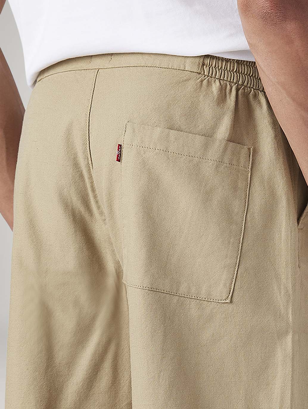 Men's Beige Baggy Fit Mid Rise Linen Shorts - Detail View
