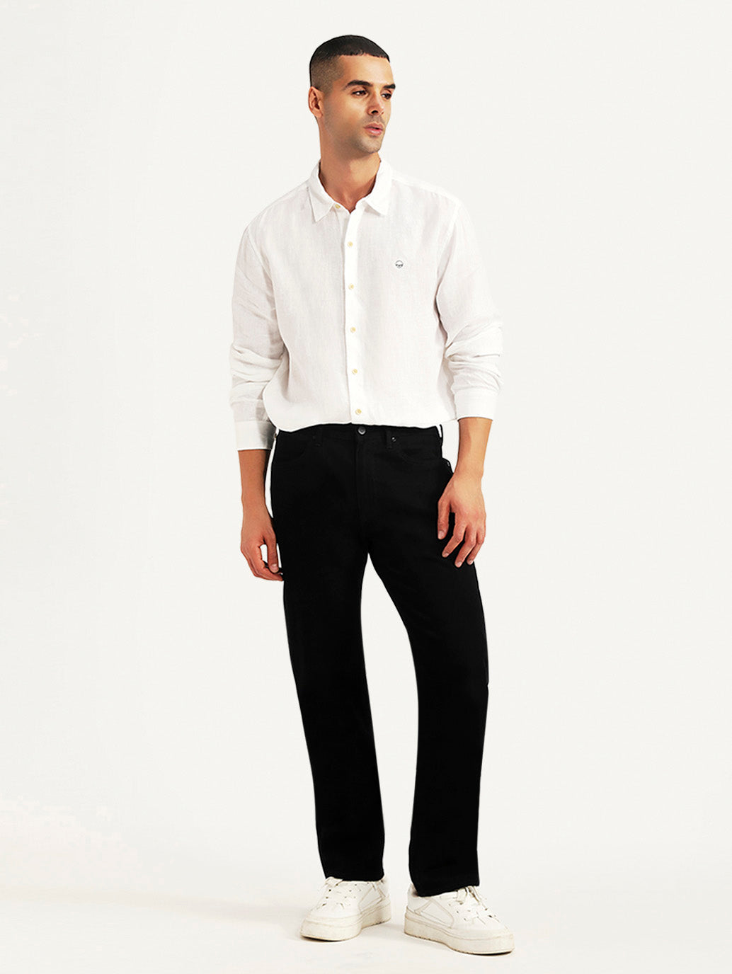 Men's Redloop 505 Black Straight Fit Mid Rise Jeans - Front View
