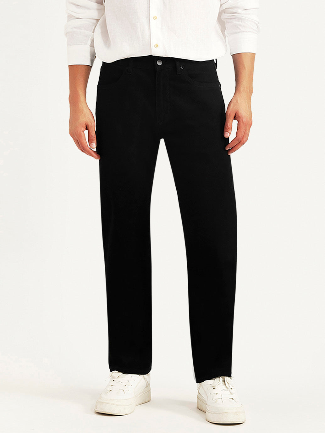 Men's Redloop 505 Black Straight Fit Mid Rise Jeans - Front View