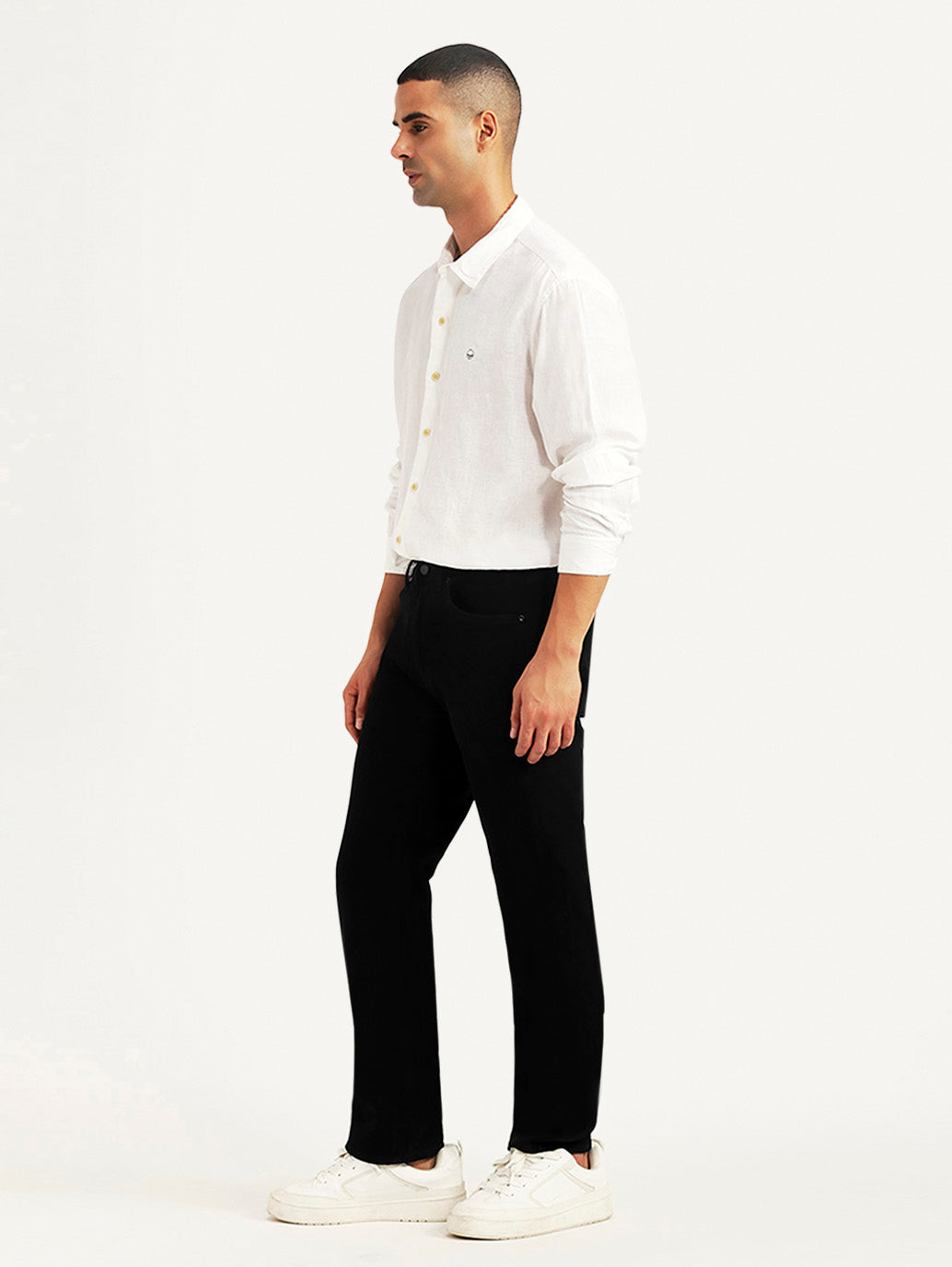 Men's Redloop 505 Black Straight Fit Mid Rise Jeans - Side View