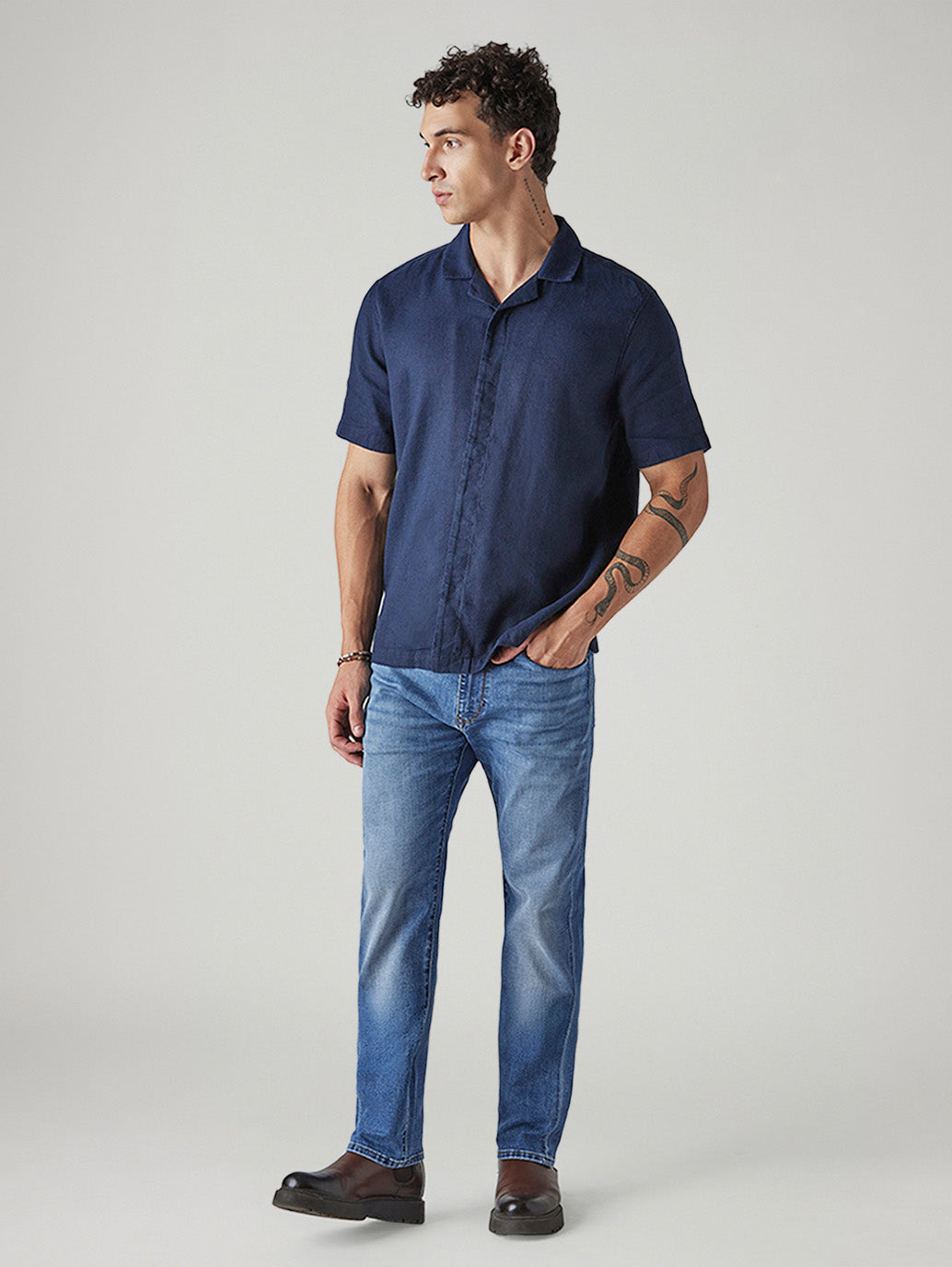 Men's Redloop 505 Blue Straight Fit Mid Rise Jeans - Styleshot View