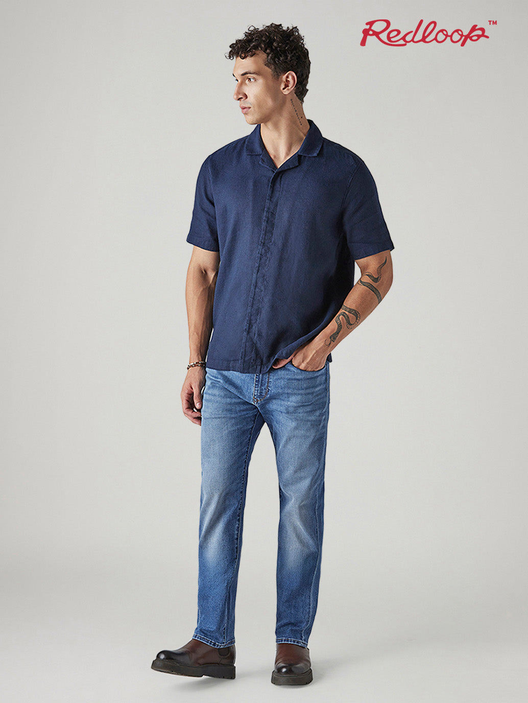 Men's Redloop 505 Blue Straight Fit Mid Rise Jeans