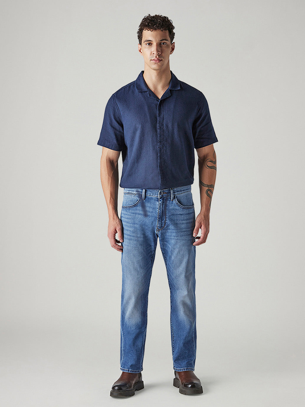 Men's Redloop 505 Blue Straight Fit Mid Rise Jeans - Front View