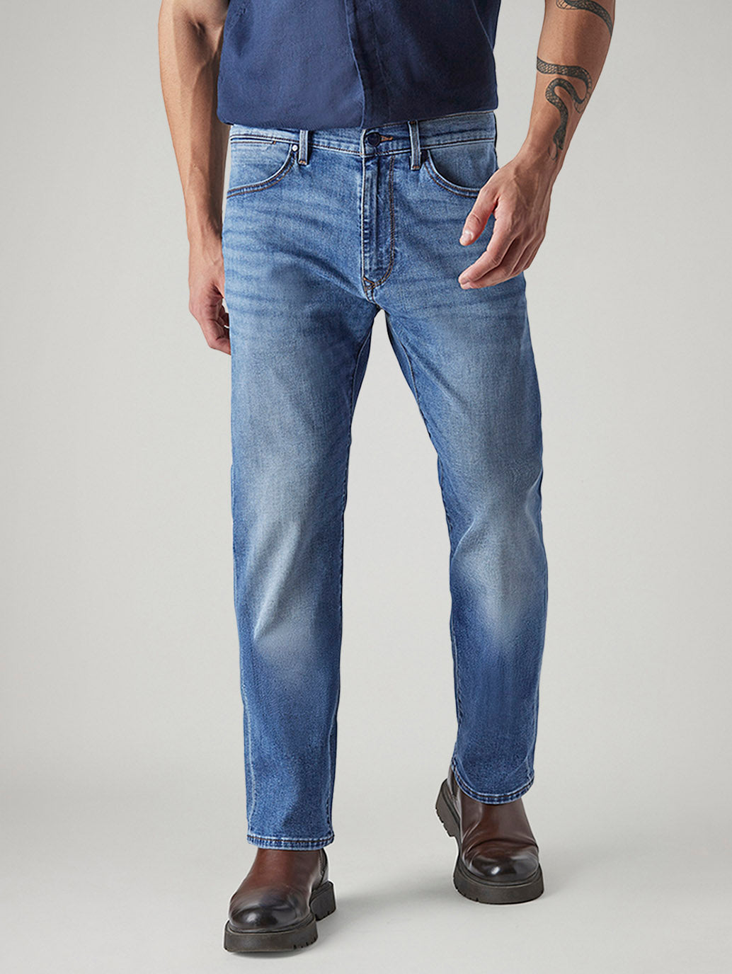 Men's Redloop 505 Blue Straight Fit Mid Rise Jeans - Front View