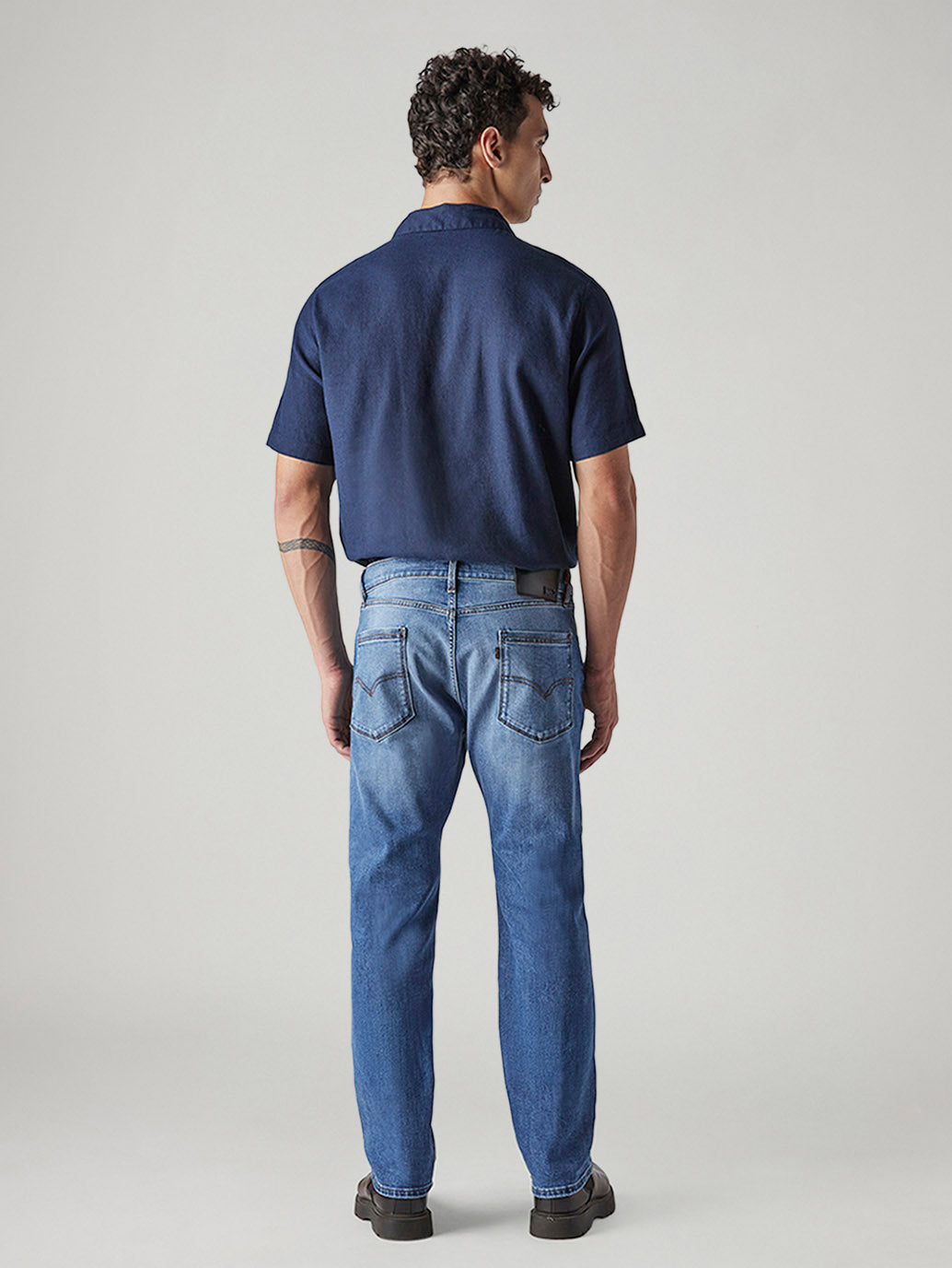 Men's Redloop 505 Blue Straight Fit Mid Rise Jeans - Back View