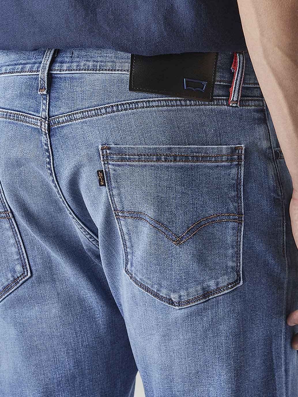 Men's Redloop 505 Blue Straight Fit Mid Rise Jeans - Detail View