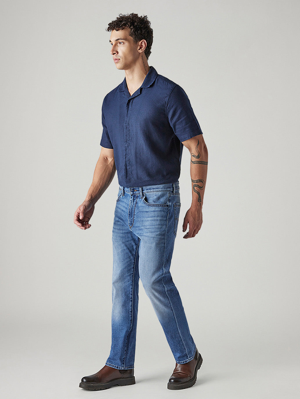 Men's Redloop 505 Blue Straight Fit Mid Rise Jeans - Side View