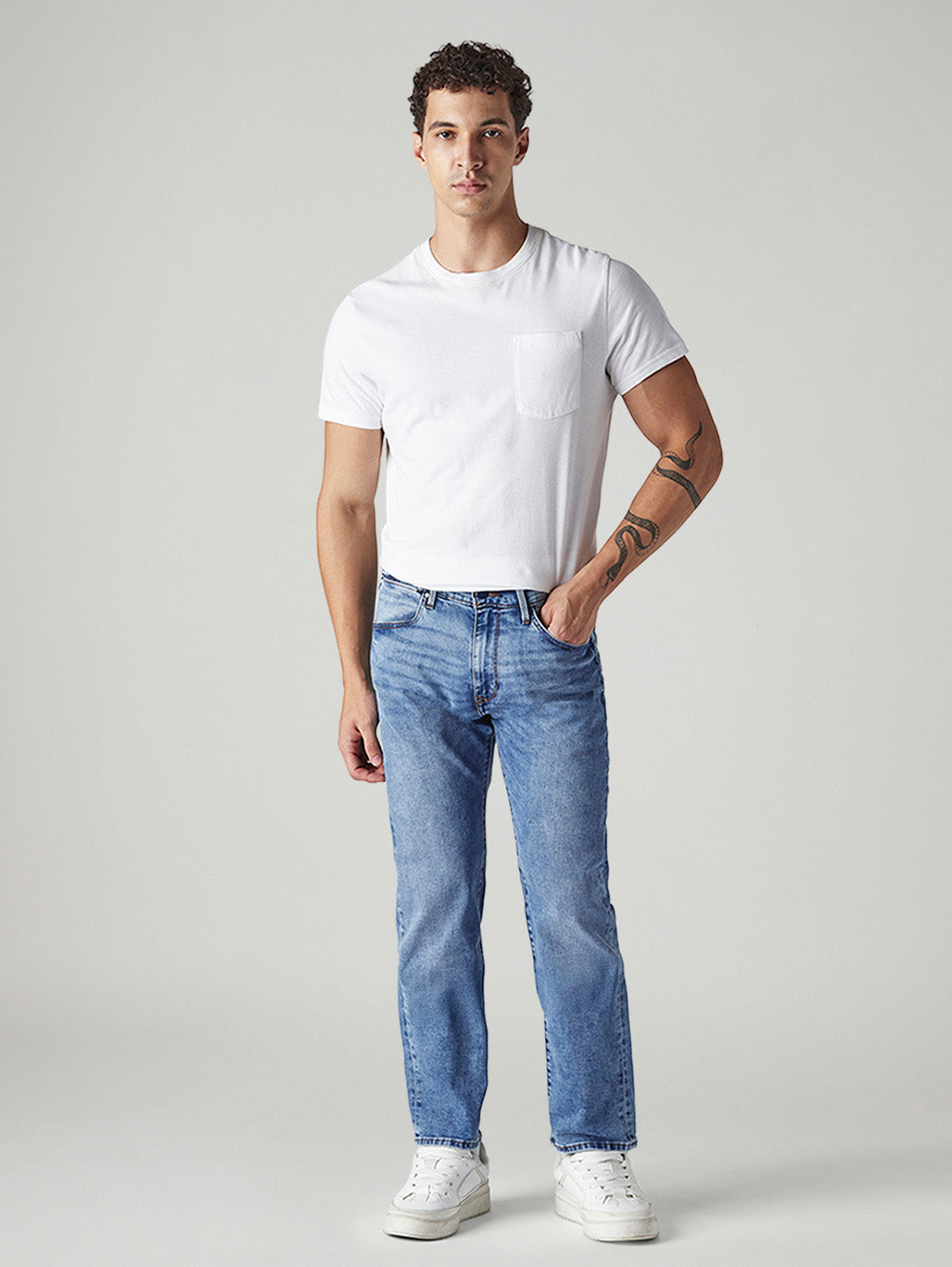 Men's Redloop 513 Indigo Slim Straight Fit Mid Rise Jeans - Front View