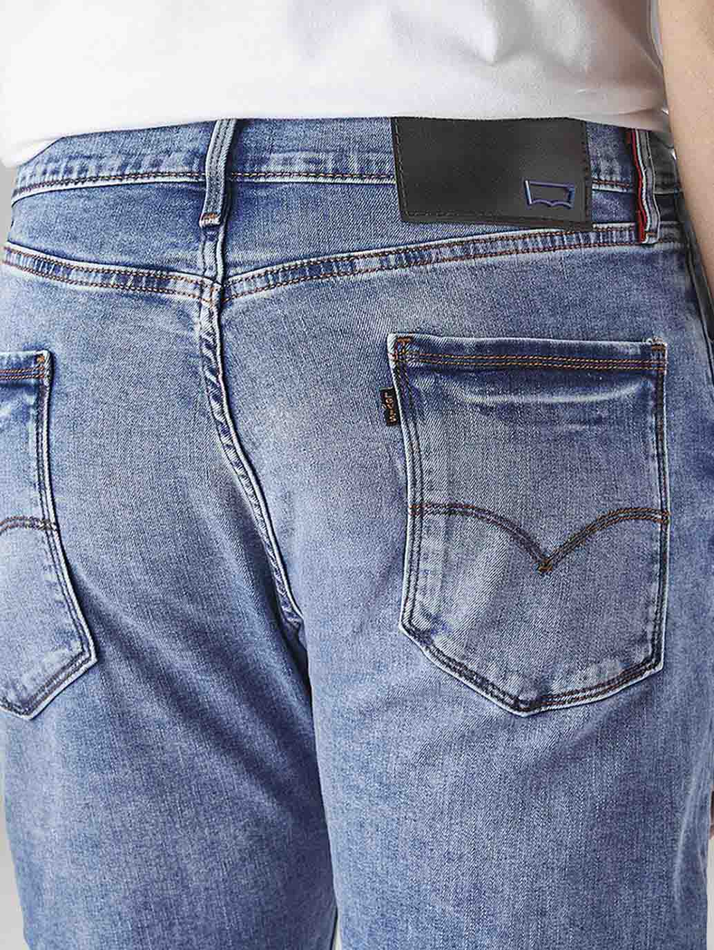 Men's Redloop 513 Indigo Slim Straight Fit Mid Rise Jeans - Detail View