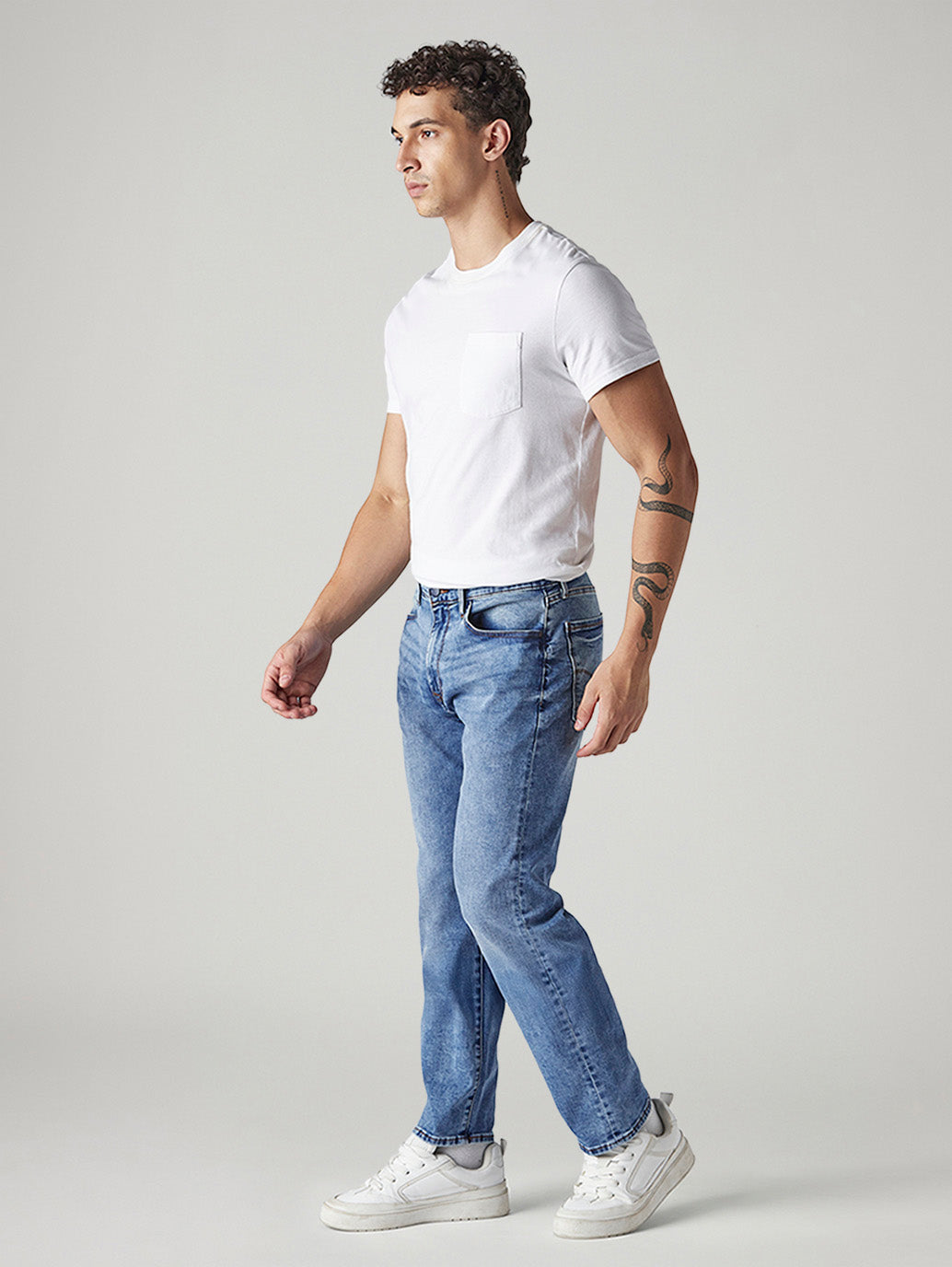 Men's Redloop 513 Indigo Slim Straight Fit Mid Rise Jeans - Side View