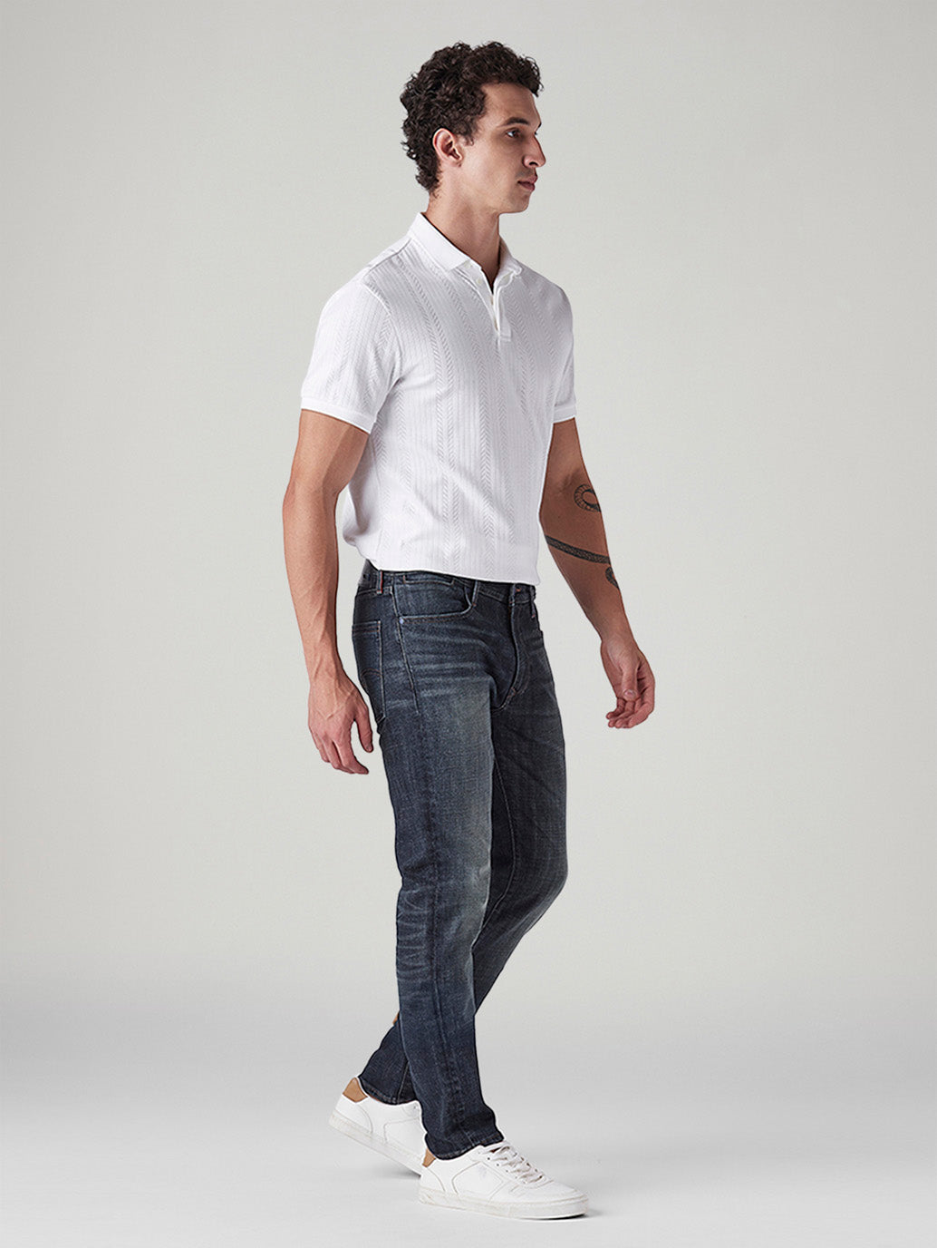 Men's 511 Dark-Blue Slim Fit Mid Rise Redloop Jeans - Side View