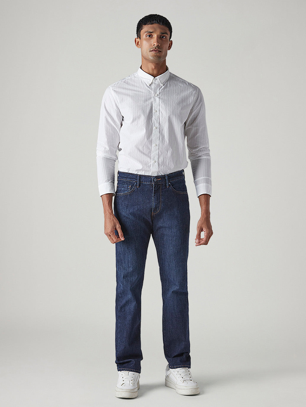 Men's 505 Dark Indigo Straight Fit Mid Rise Redloop Jeans - Front View