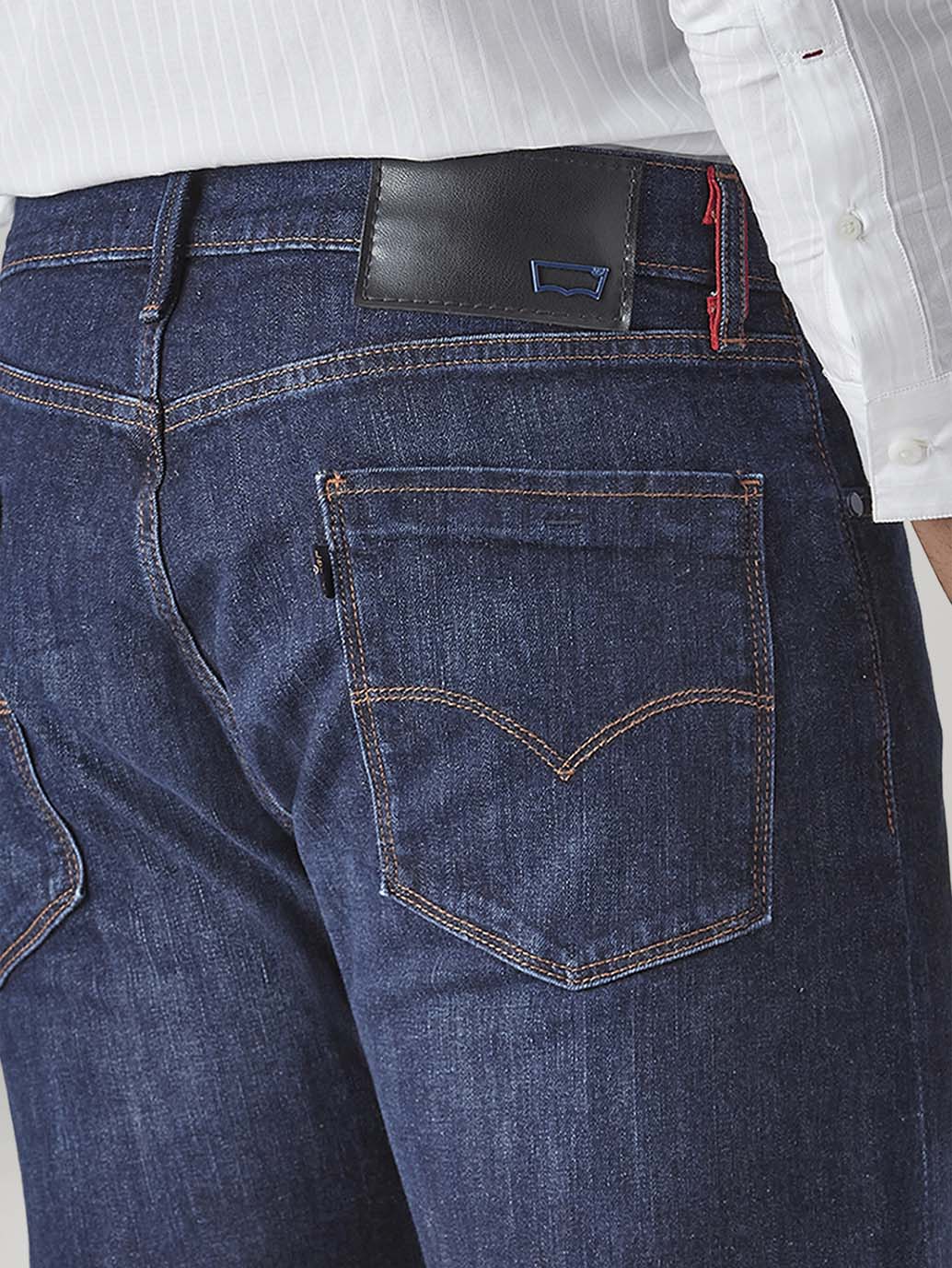 Men's 505 Dark Indigo Straight Fit Mid Rise Redloop Jeans - Detail View
