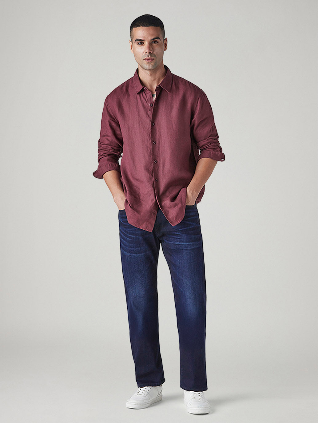 Men's 505 Dark Indigo Straight Fit Mid Rise Redloop Jeans - Styleshot View
