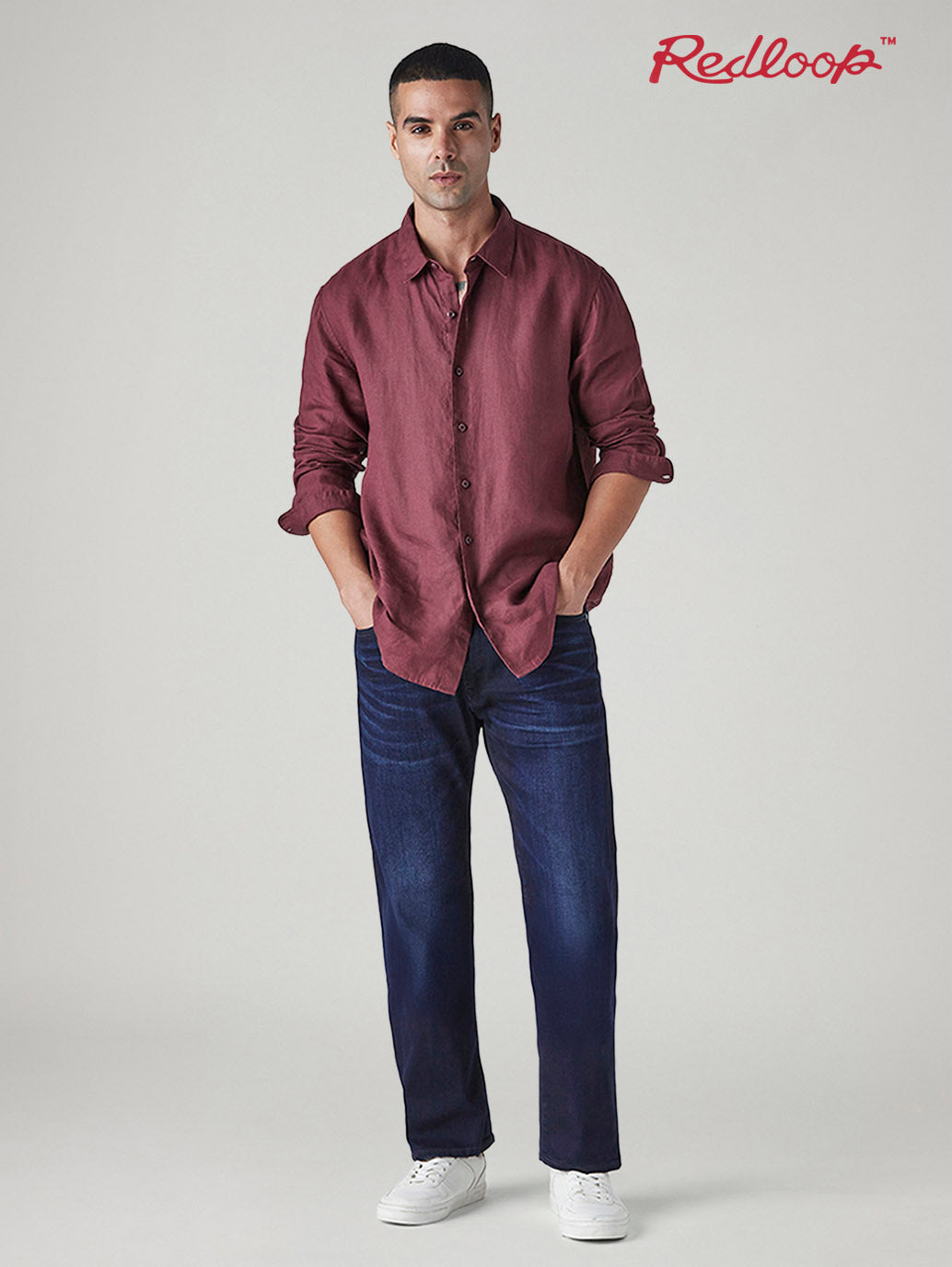 Men's 505 Dark Indigo Straight Fit Mid Rise Redloop Jeans