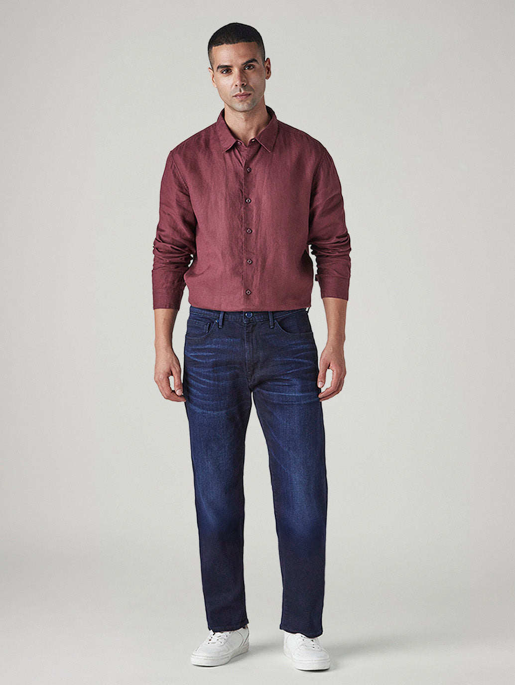 Men's 505 Dark Indigo Straight Fit Mid Rise Redloop Jeans - Front View
