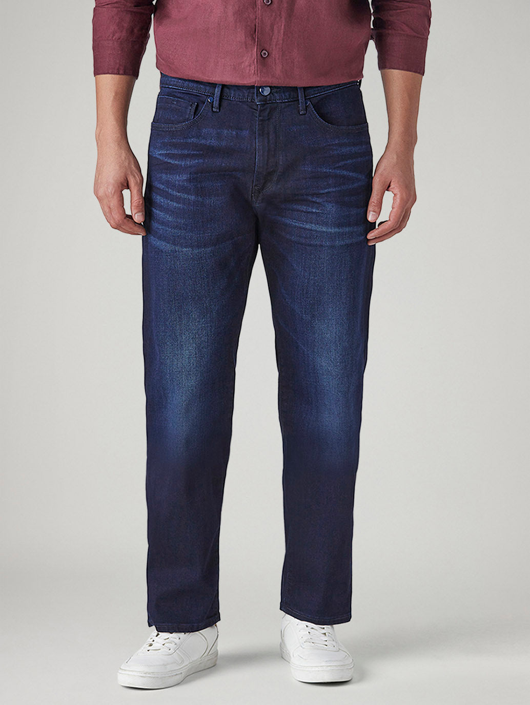 Men's 505 Dark Indigo Straight Fit Mid Rise Redloop Jeans - Front View