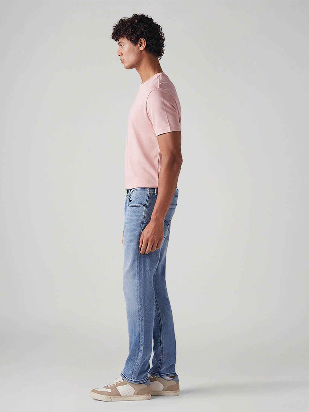 Men's 505 Light Blue Straight Fit Mid Rise Redloop Jeans - Side View