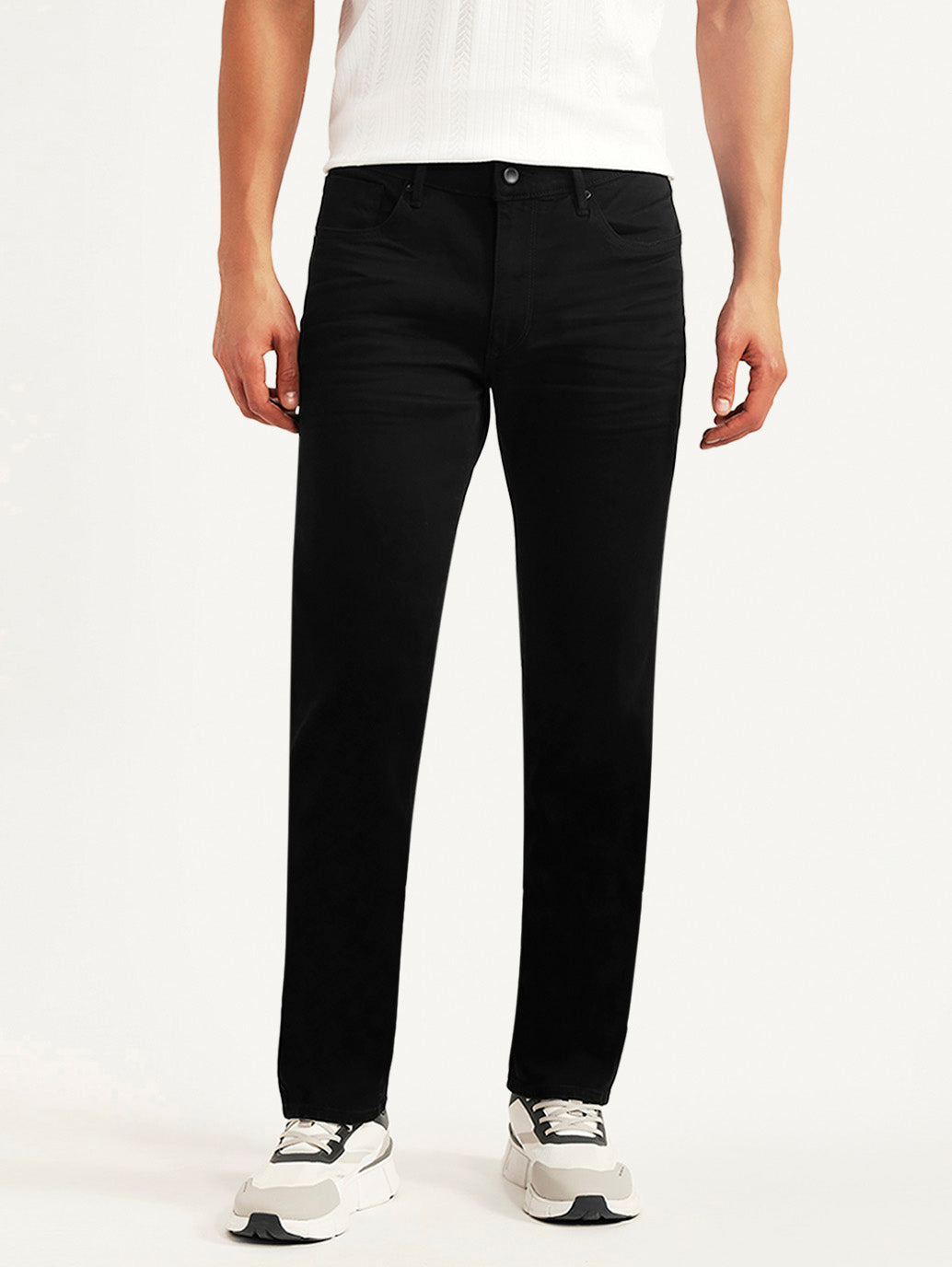 Men's Redloop 511 Black Slim Fit Mid Rise Jeans - Front View