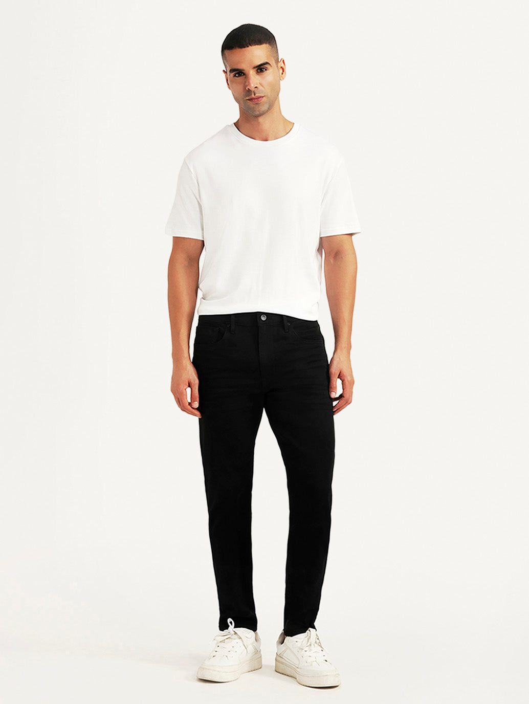 Men's Redloop 512 Black Slim Tapered Fit Mid Rise Jeans - Front View