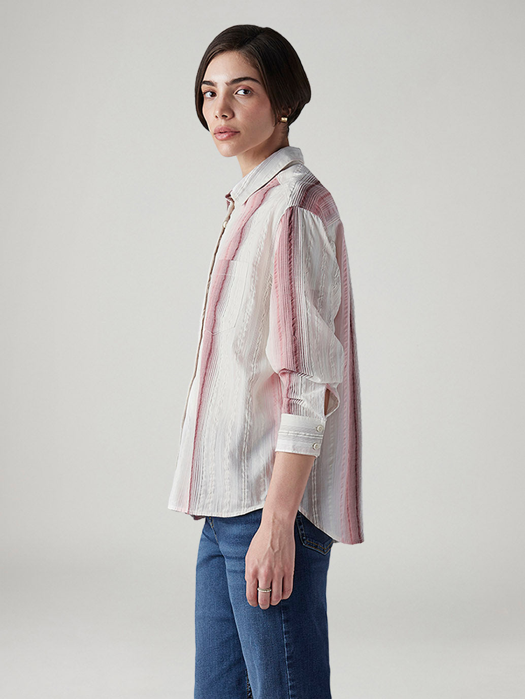 Women's Striped Relaxed Fit Shirt - Side View