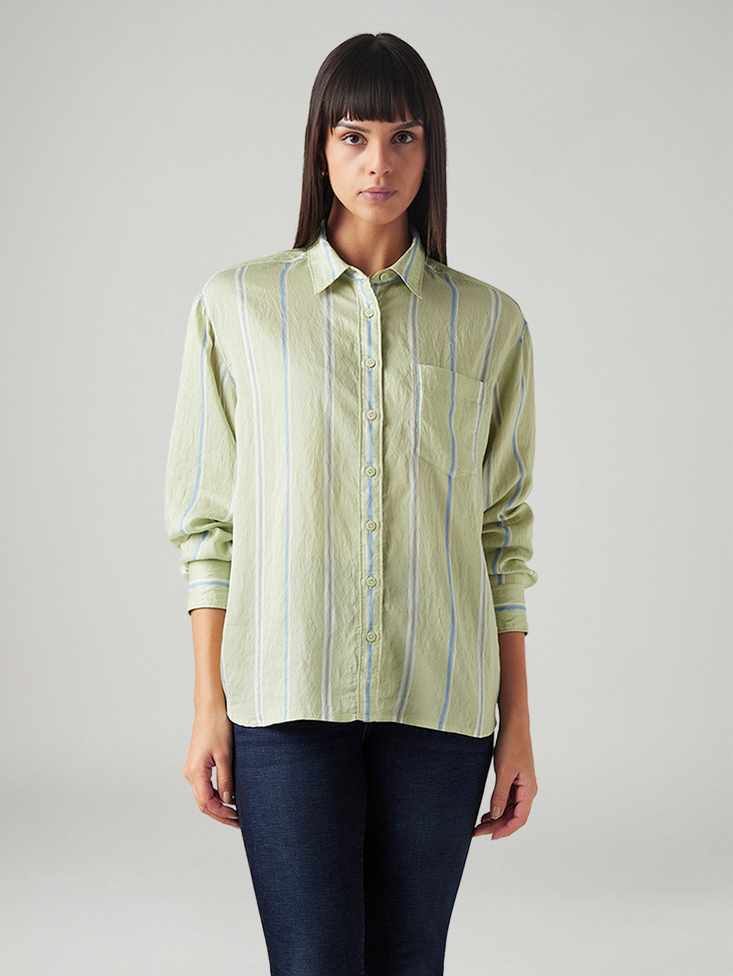 Women's Striped Relaxed Fit Shirt - Front View