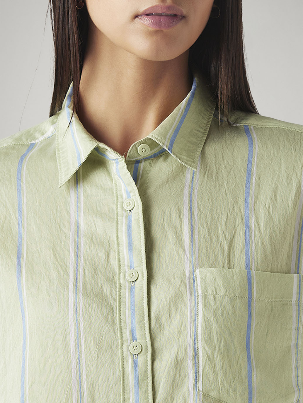 Women's Striped Relaxed Fit Shirt - Detail View