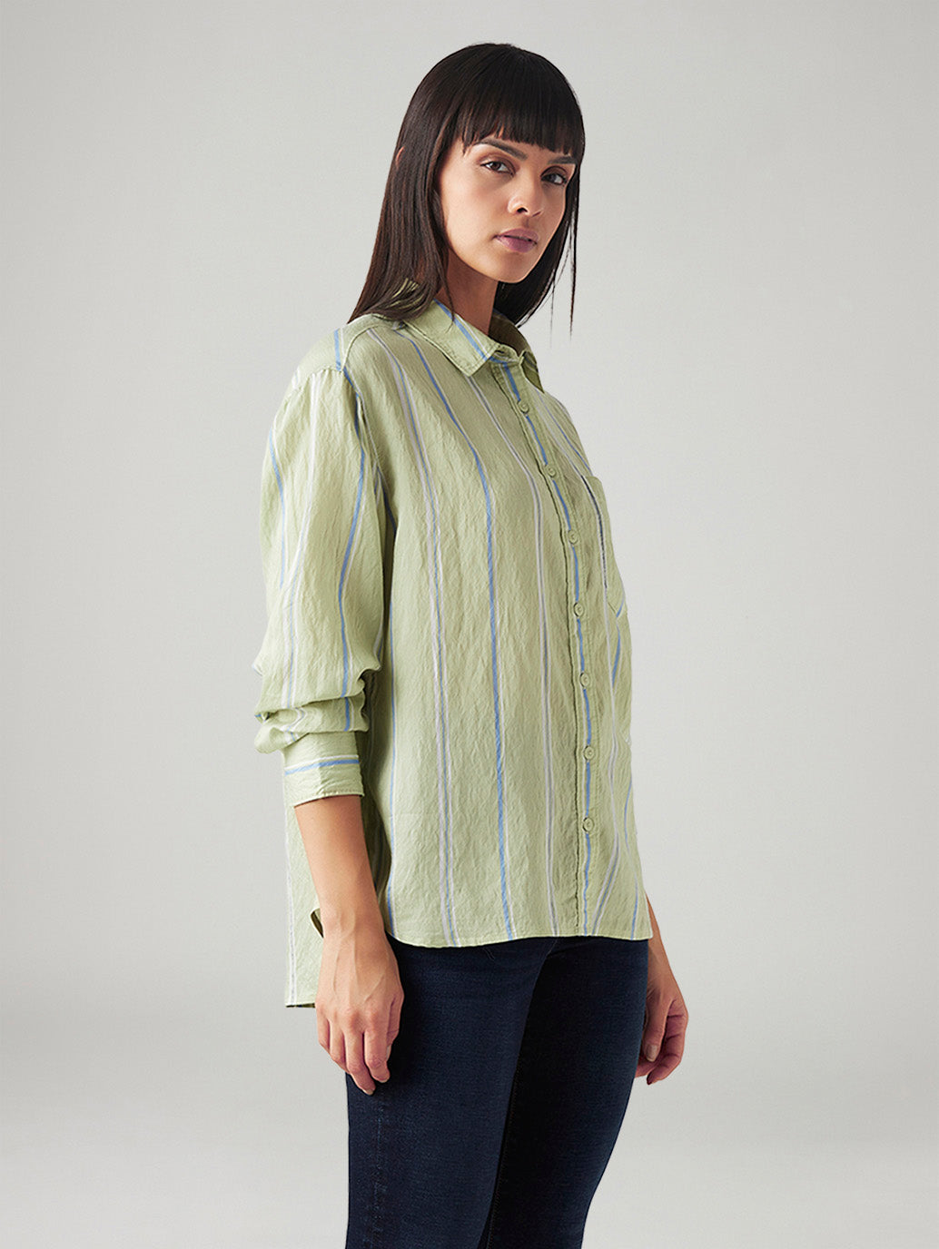Women's Striped Relaxed Fit Shirt - Side View