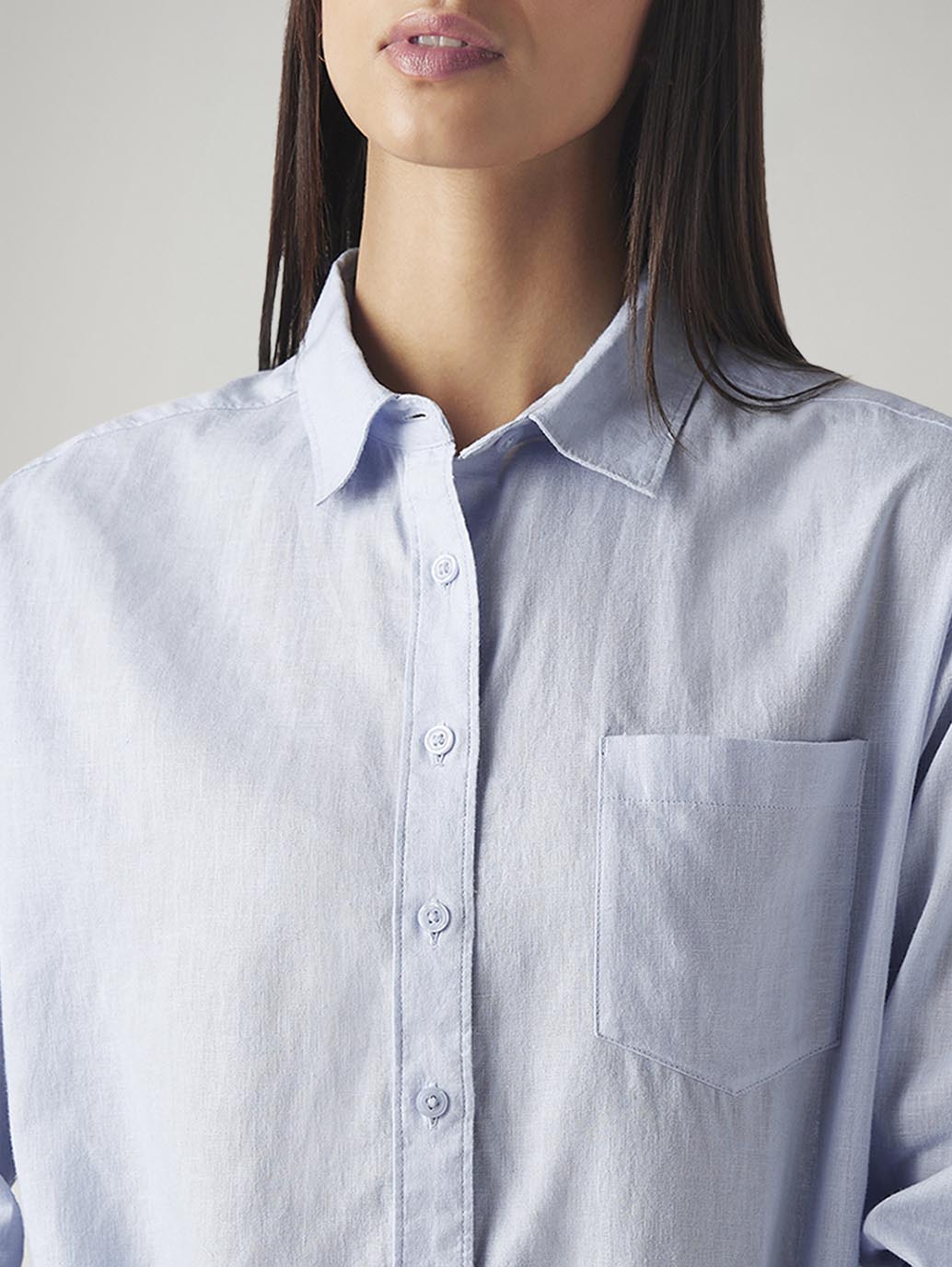 Women's Solid Relaxed Fit Linen Shirt - Detail View