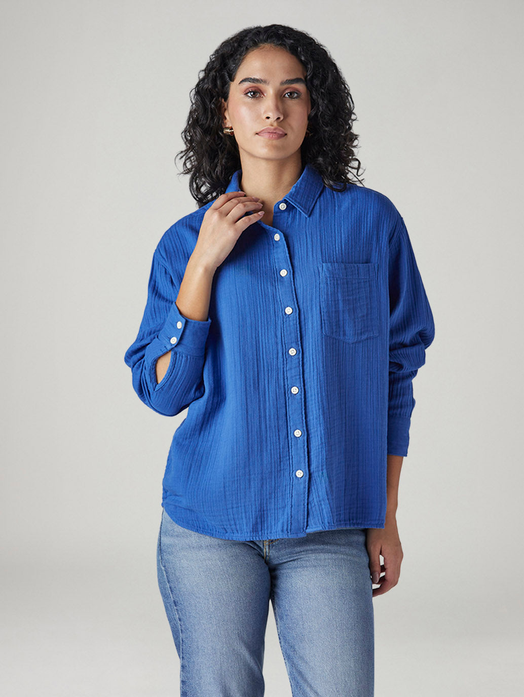 Women's Textured Relaxed Fit Shirt - Front View