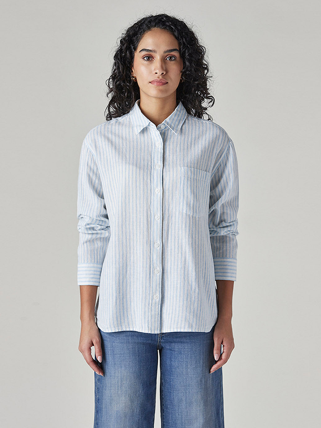 Women's Striped Relaxed Fit Shirt - Front View