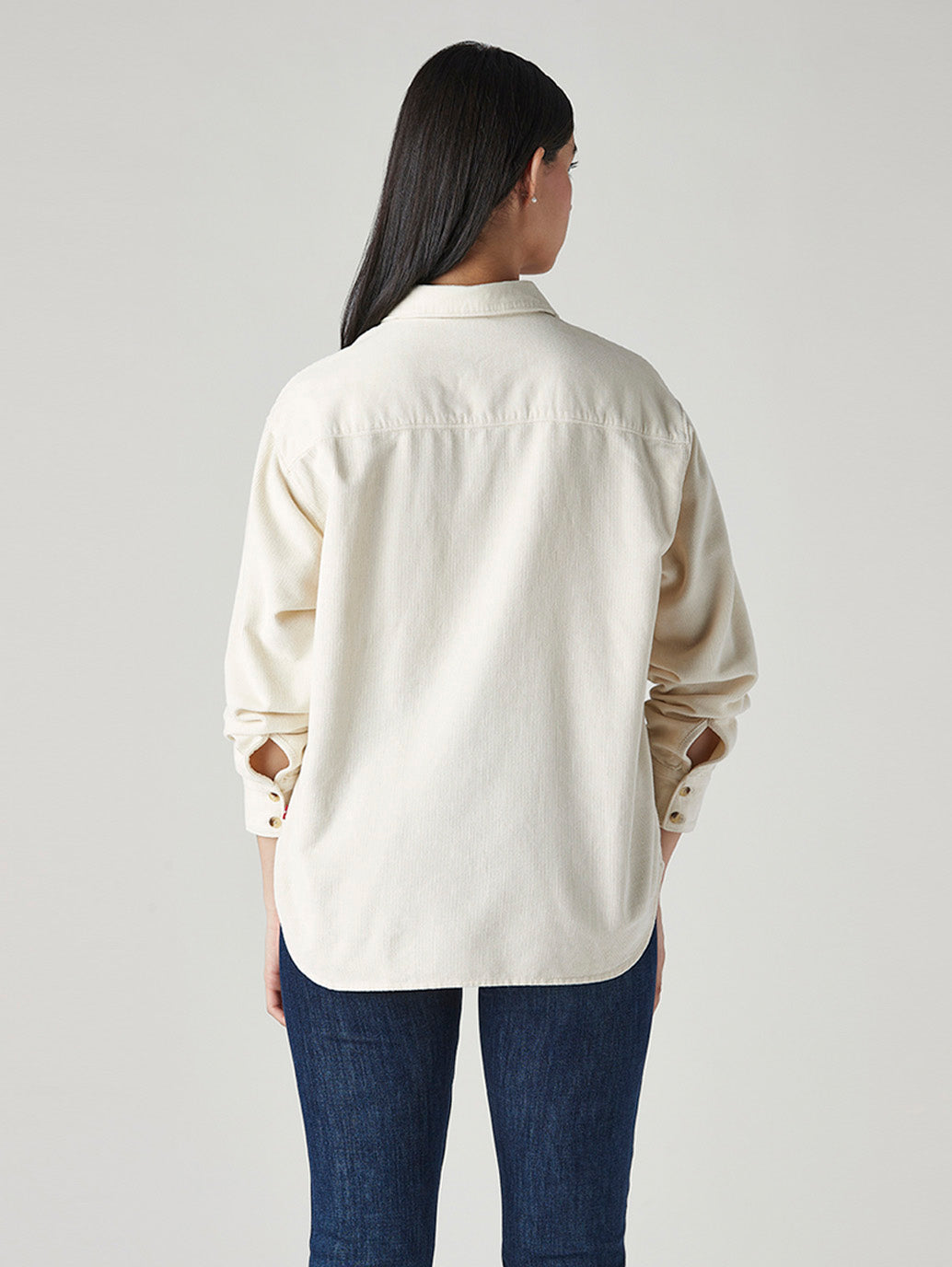 Women's Solid Relaxed Fit Corduroy Shirt - Back View