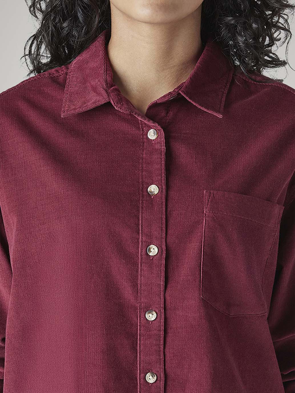 Women's Solid Relaxed Fit Corduroy Shirt - Detail View