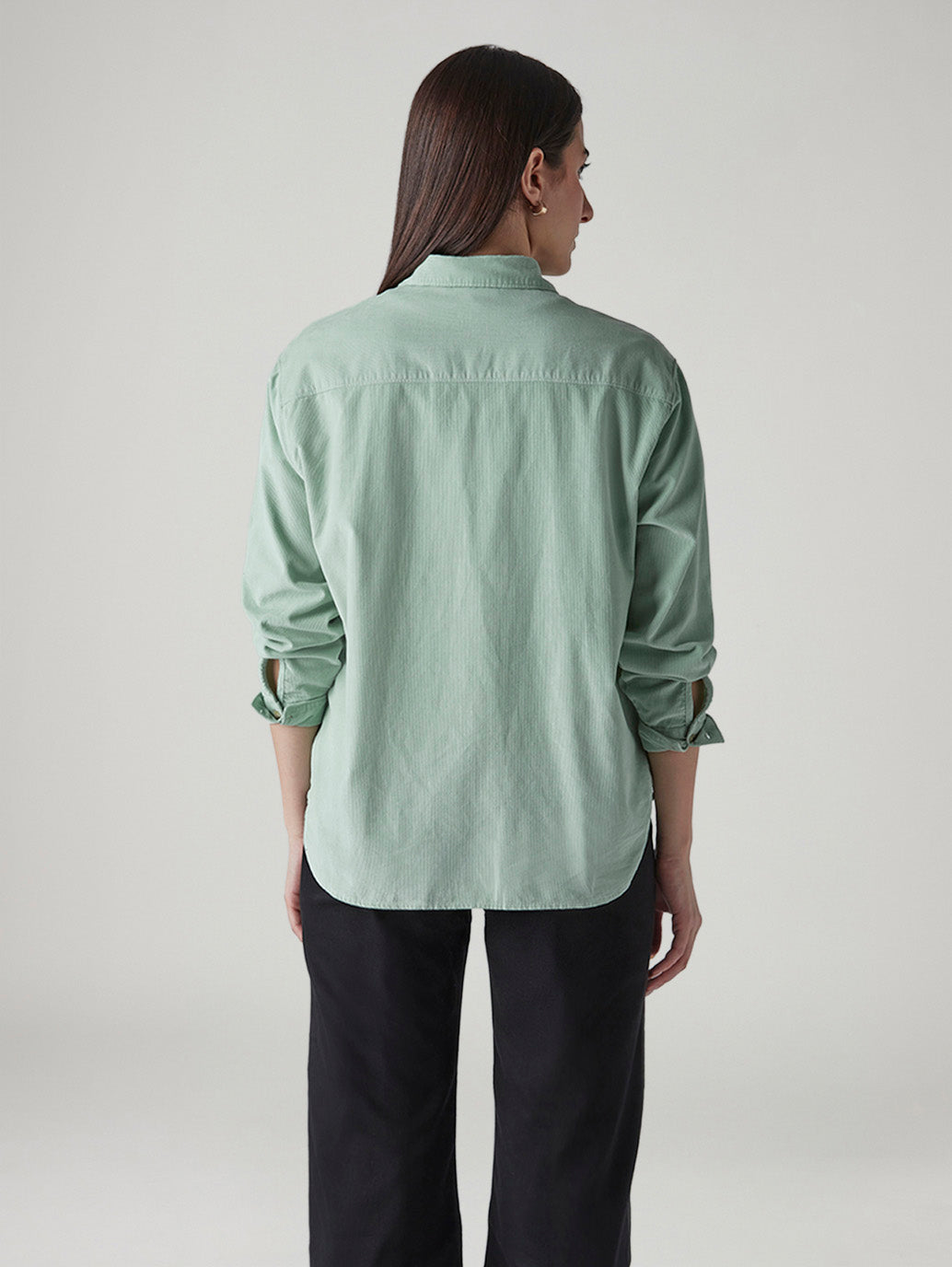 Women's Solid Relaxed Fit Corduroy Overshirt - Back View