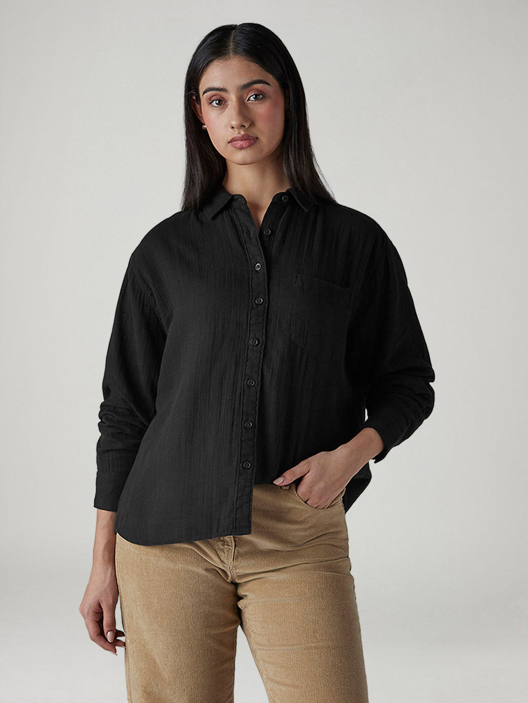 Women's Solid Relaxed Fit Double Cloth Shirt