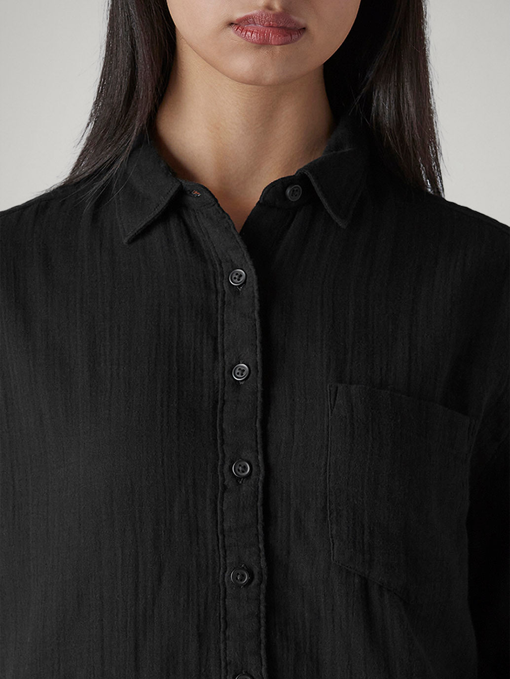 Women's Solid Relaxed Fit Double Cloth Shirt - Detail View