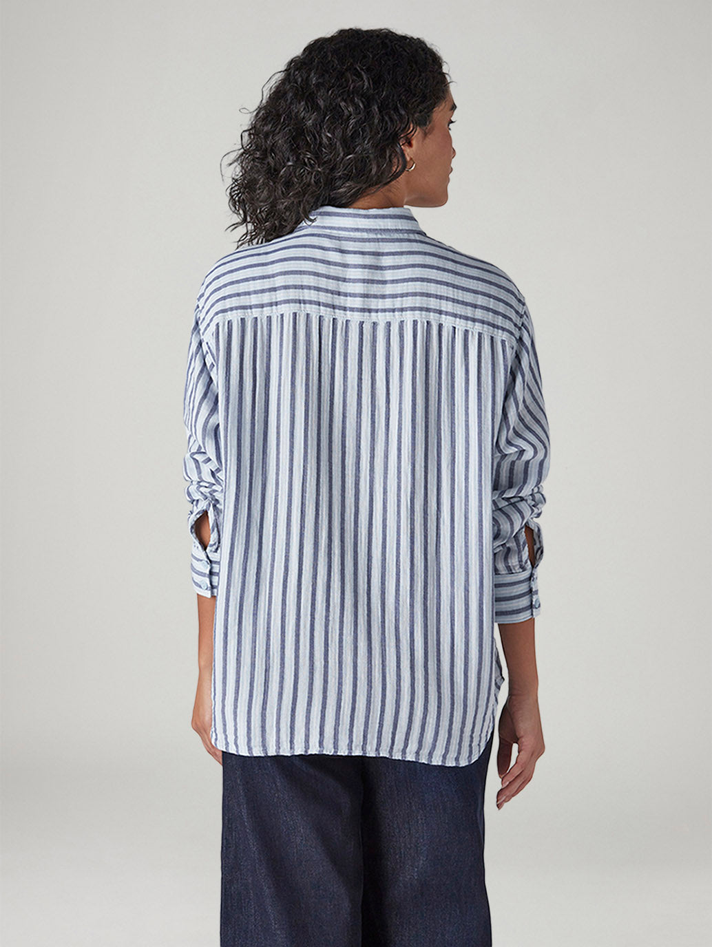 Women's Striped Relaxed Fit Double Cloth Shirt - Back View