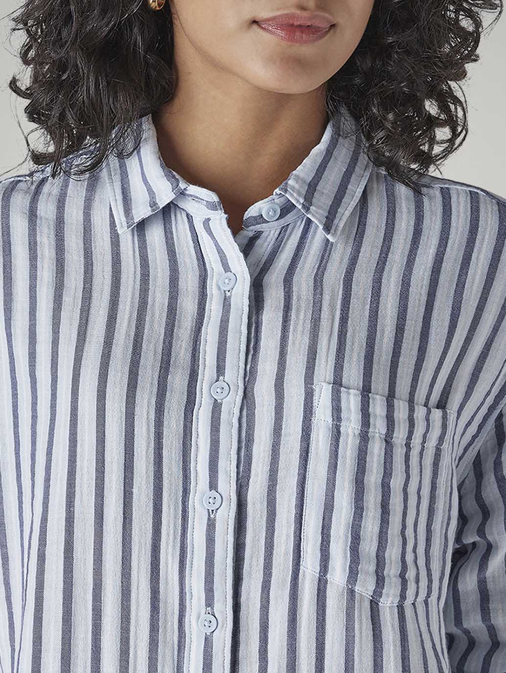 Women's Striped Relaxed Fit Double Cloth Shirt - Detail View