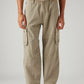 Men's Beige Baggy Fit Mid Rise Cargos - Front View