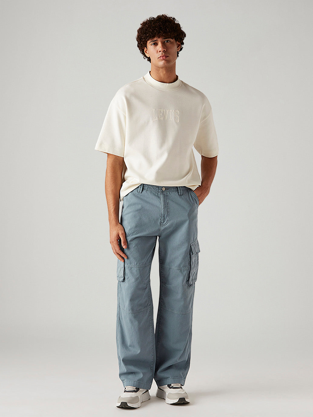 Men's Blue Baggy Fit Mid Rise Cargos