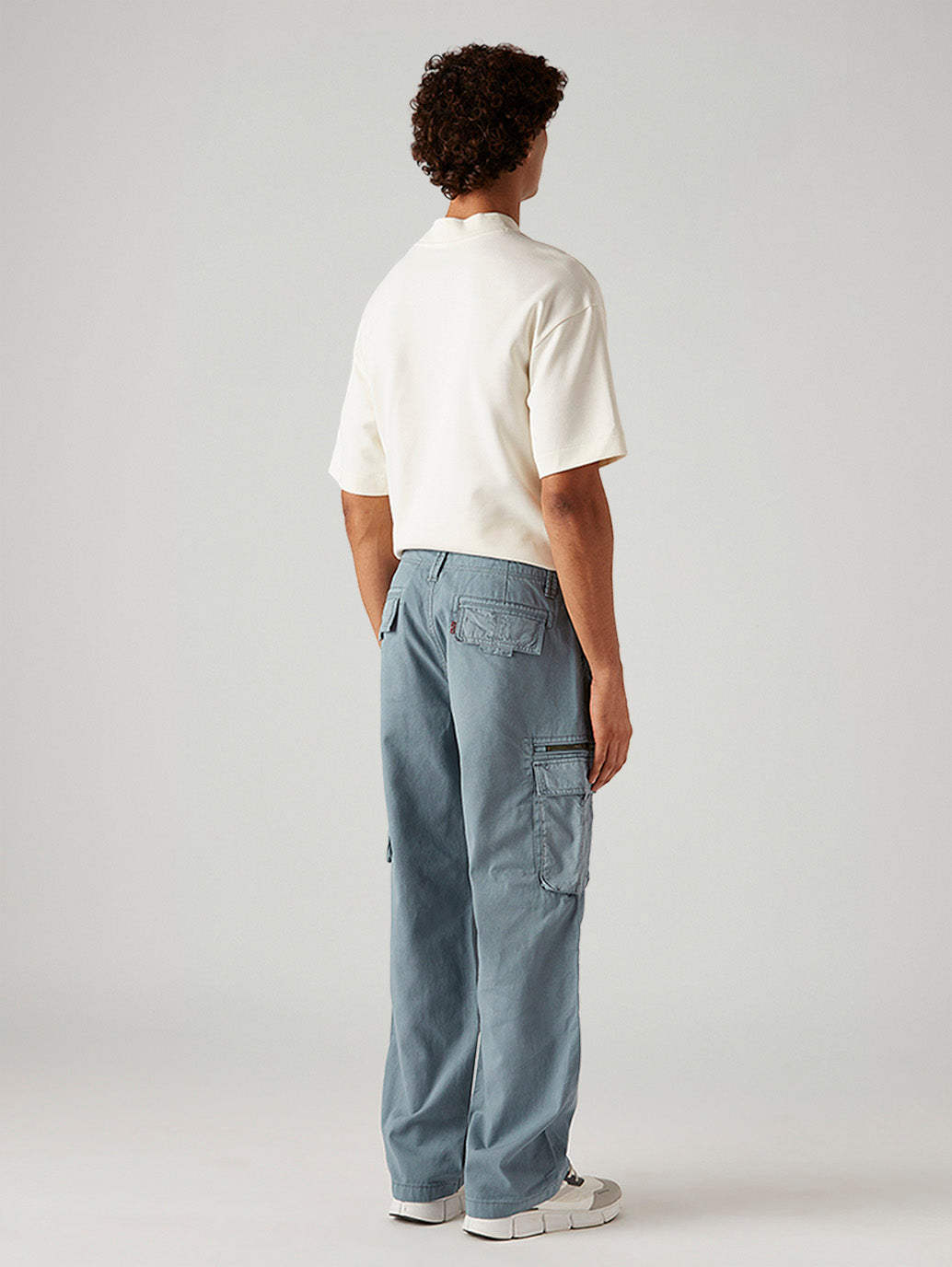 Men's Blue Baggy Fit Mid Rise Cargos - Back View