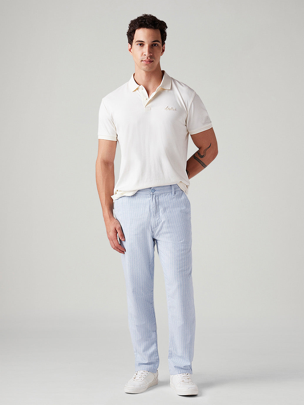 Men's Light Blue Authentic Relaxed Straight Fit Mid Rise Chinos