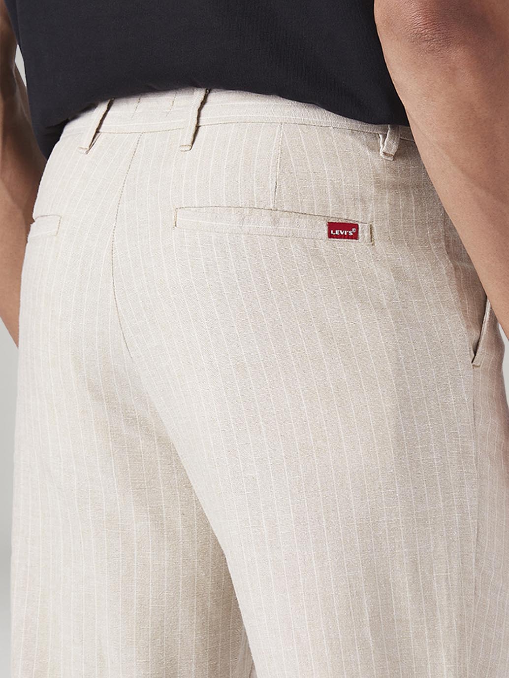 Men's Cream Authentic Relaxed Fit Mid Rise Linen Chinos - Detail View
